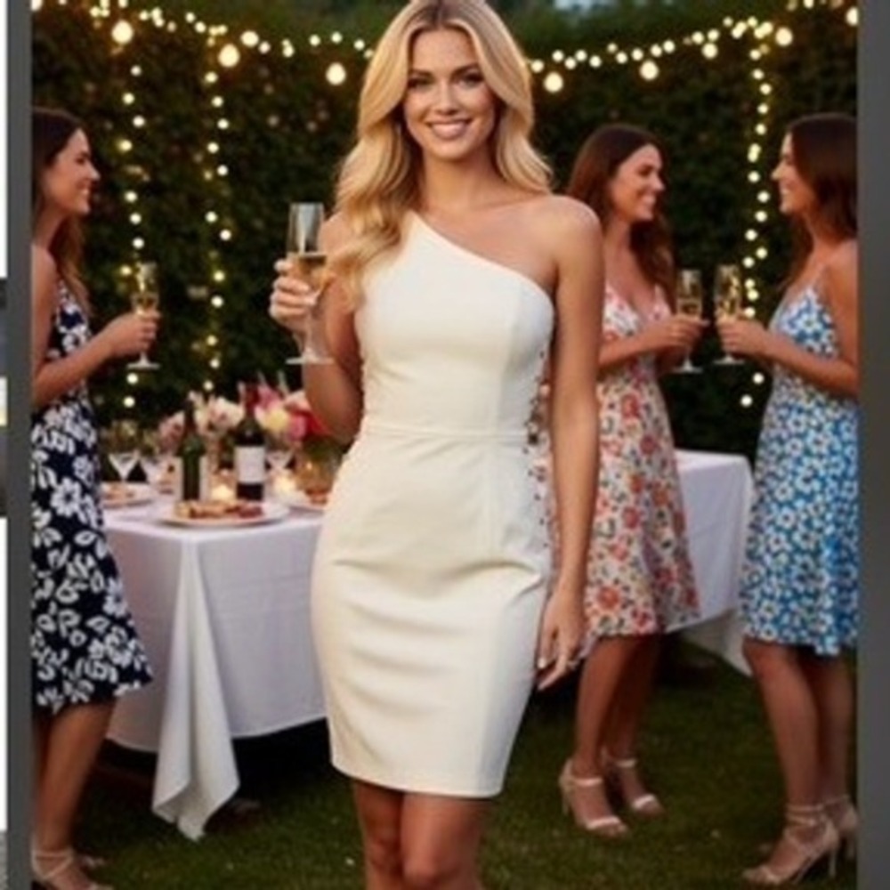 misha collection ivory one shoulder dress